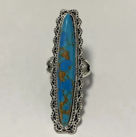 Jewelry | Vintage Long Shape Turquoise Ring Bohemian Elegance | Poshmark